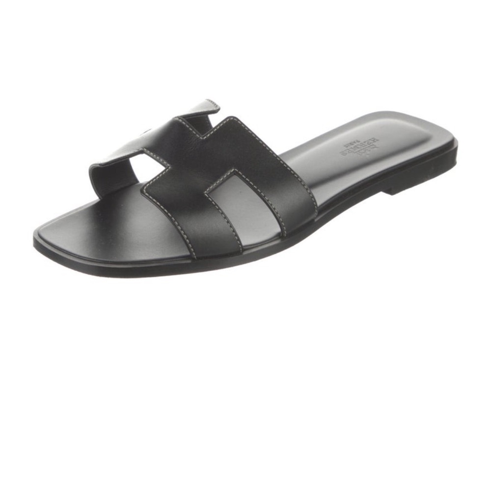 Hermes Black Slide Sandals
